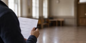 A resident completing a printed feedback form at a community consultation event.