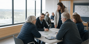 Professionals reviewing transport and energy plans
