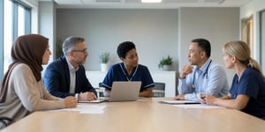 Healthcare professionals discussing stakeholder engagemen