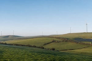 Onshore wind turbines and a solar array