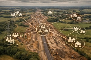 UK infrastructure construction corridor crossing rural farmland