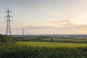 UK electricity pylons and a water treatment works.