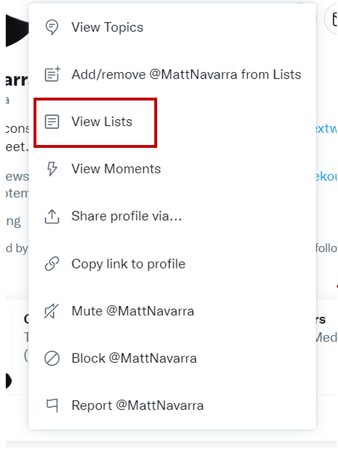 twitter list menu options example