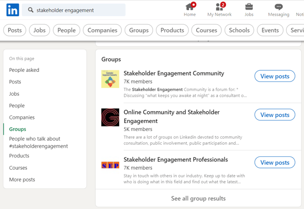 linkedin search function